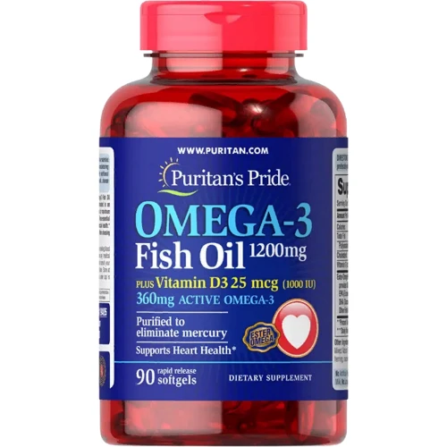 Puritan's Pride Omega 3 Fish Oil 1200 mg plus Vitamin D3 1000 IU Рыбий жир омега-3 + витамин D3 90 гелевых капсул