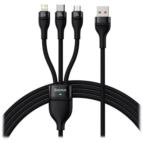 Кабель Baseus USB Cable to Micro USB/Lightning/Type-C Flash Series 2 Fast Charging 100W 1.2m Black (CASS030001)