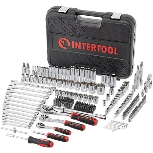 Набір інструментів INTERTOOL Storm 1/2 "3/8" 1/4 "(ET-8219): Комплектація набору торцеві головки, шестигранні ключі, комірчики, біти