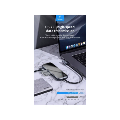 Адаптер Baseus Adapter Multifunctional USB-C to 3xUSB3.0+HDMI(4K)+USB-C+SD+TF Card Deep Gray (CAHUB-CZ0G) фото 6