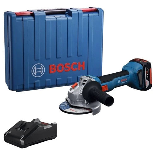 Акумуляторна безщіткова кутова шліфувальна машина Bosch GWS 18V-8 + 1 акумулятор GBA 18 В 4 Ач + професійний швидкозарядний пристрій GAL 18V-40 + кейс (06019N9021)