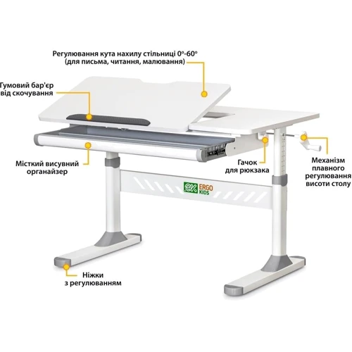 Комплект S ErgoKids TH-310 Grey парта + тумба (TH-310 + BD C3_GREY): Возраст ребенка от 5-ти лет