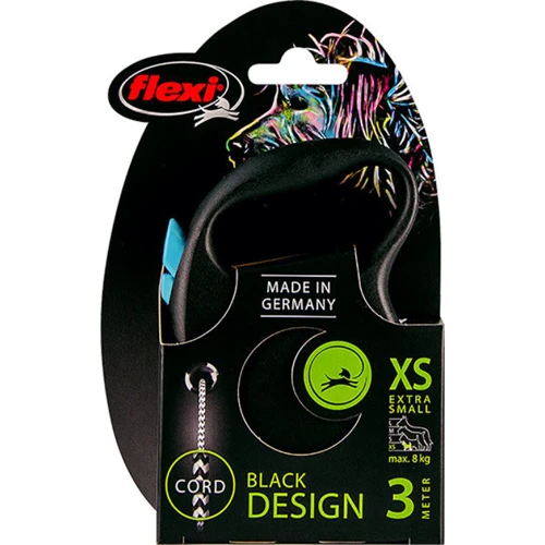 Поводок-рулетка Flexi Black Design XS до 8 кг 3 м блакитний (4000498033234): Тип шнура трос
