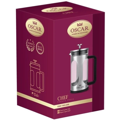 Френч-пресс OSCAR Chef 0.6 л (OSR-7303-600): Материал Стекло, Сталь, Пластик