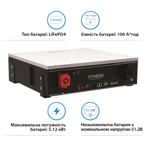 Акумуляторна батарея Dyness DLC5.0C 51.2V 100 Ah, 5.12 kwh: Ємність, Ач 100