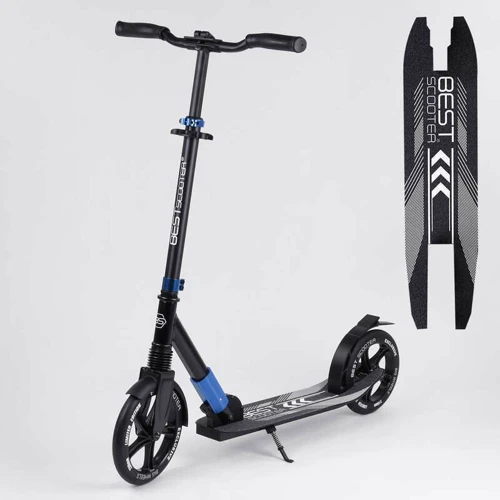 Самокат алюмінієвий Best Scooter з PU колесами, і 1 переднім амортизатором Black / Blue (99631)