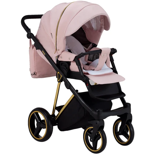 Универсальная коляска 2 в 1 Adamex Mimi Polar (Gold) Y813 розовый (пудра) - розовый (пудра) кожа (выдавленная точка): Ширина шасси 60 см