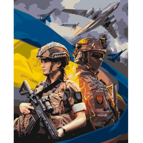 Картина за номерами Origami ЗСУ: чоловік та дівчина 40x50 см LW3247