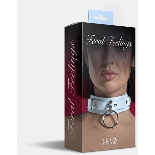Ошейник для фиксации из натуральной кожи Feral Feelings - D-Rings White