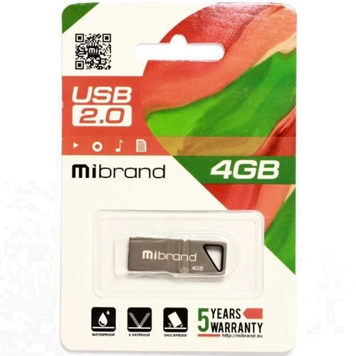 USB-флешка Mibrand 4GB Stingray Grey USB 2.0 (MI2.0 / ST4U5G): Стандарт USB USB 2.0