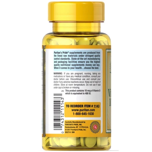 Puritan's Pride Vitamin D3 Вітамін Д3 400 МО 250 таблеток: Стать Унисекс