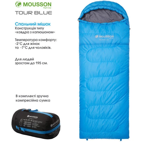 Спальный мешок MOUSSON TOUR R BLUE: Тип одеяло с капюшоном