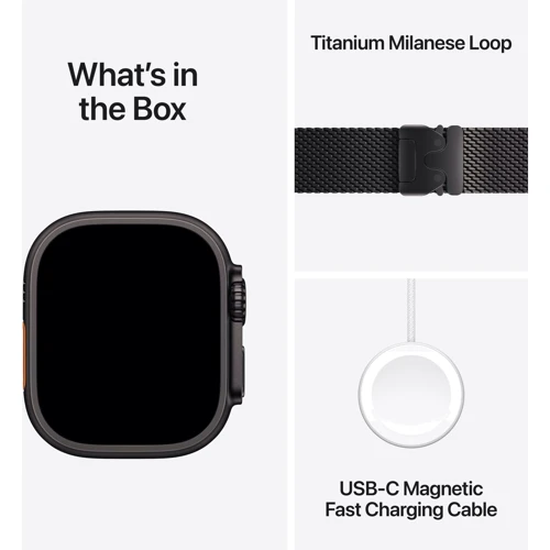 Apple Watch Ultra 3 GPS + Cellular 49mm Black Titanium Case with Black Titanium Milanese Loop - Medium (MF1Q4)