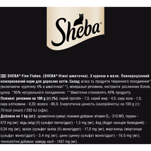 Влажный корм для котов Sheba Delikatesse in Gelee с курицей в желе 28х85 г (4770608247409): Основные ингредиенты Курица