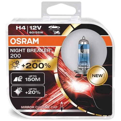 Галогенная автолампа Osram H4 NIGHT BREAKER 200 +200% 12V 60/55W 3900K (64193NB200-HCB)