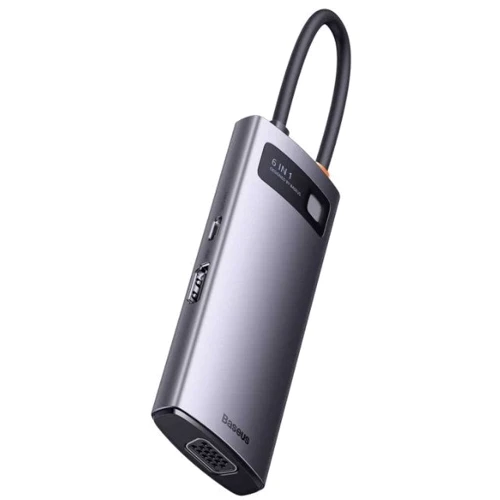 Адаптер Baseus Adapter USB-C to 3xUSB3.0+HDMI+USB-C PD+VGA Gray (WKWG030013)