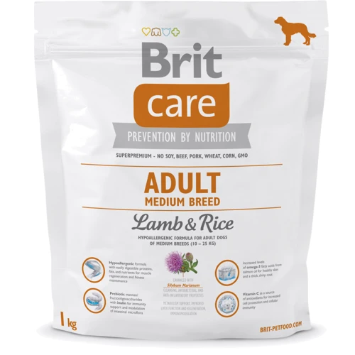 Сухой корм для взрослых собак средних пород Brit Care Adult Medium Breed Lamb & Rice 1 кг (8595602509942)