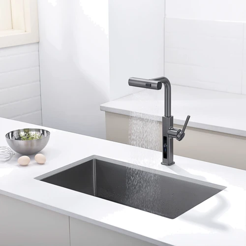 Смеситель для кухни Lefton Waterfall & Pull-Out Kitchen Faucet with Temperature Display-KF2209 Grey фото 11
