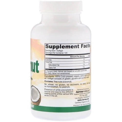 Jarrow Formulas Coconut Oil Extra Virgin 1,000 mg 120 Softgels Кокосовое масло: Форма выпуска Капсулы