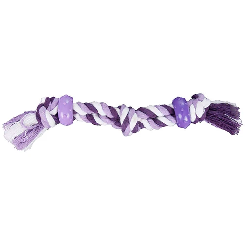 Канат з двома кільцями і вузлом Flamingo Cotton Rope Rubber для собак довжина 24 см