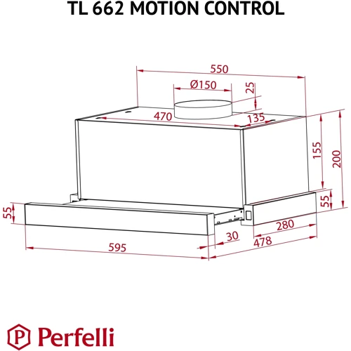 Витяжка Perfelli TL 662 BL Motion Control: Тип фільтра повітря Рециркуляція, Відведення
