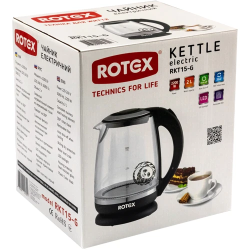 Электрочайник Rotex RKT15-G: Тип нагревательного элемента Дисковый (скрытый)