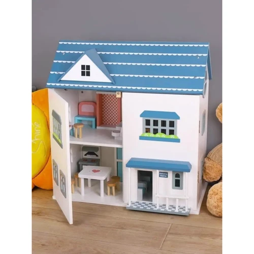 Деревянный двухэтажный кукольный домик с мебелью Bambi (MD 1955)