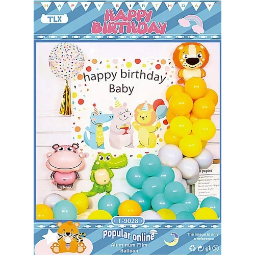 Украшение помещений Фотозона из воздушных шаров T-9028 Happy birthday Baby Зверята фото 1