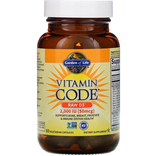 Garden of Life Vitamin Code, RAW D3, Вітамін D3 50 mcg (2,000 IU), 60 Vegetarian Capsules  : Форма випуску капсули