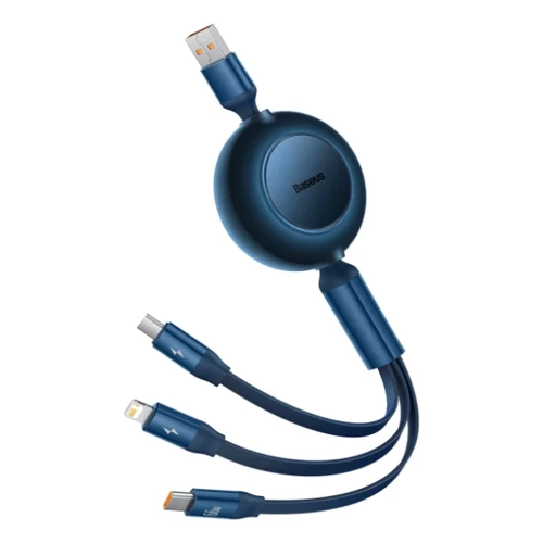Кабель Baseus USB Cable to Micro USB/Lightning/Type-C Bright Mirror 2 Series Retractable 66W 1.1m Blue (CAMJ010103): Длина 1.1 м