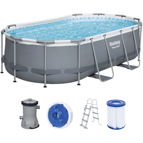 Бассейн Bestway каркасный овал 424-250-100 см (56620) (фильтр-насос, лестница, в коробке, 60.5-129.5-41.5 см) фото 1