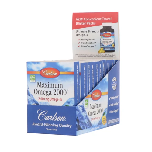 Carlson Labs Maximum Omega 2000, Natural Lemon Flavor, 2,000 mg, 10 Pack, 10 Soft Gels Each (CAR-60050)