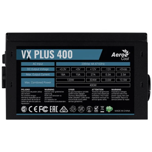 Блок питания Aerocool VX PLUS 400 (ACPN-VS40NEY.11): Вентилятор задней стенки нет