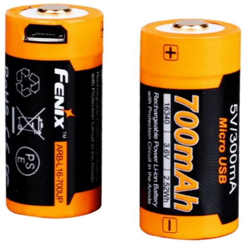 Fenix 16340 700 UP mAh Li-ion micro usb (ARB-L16-700UP): Ємність 700 мАг