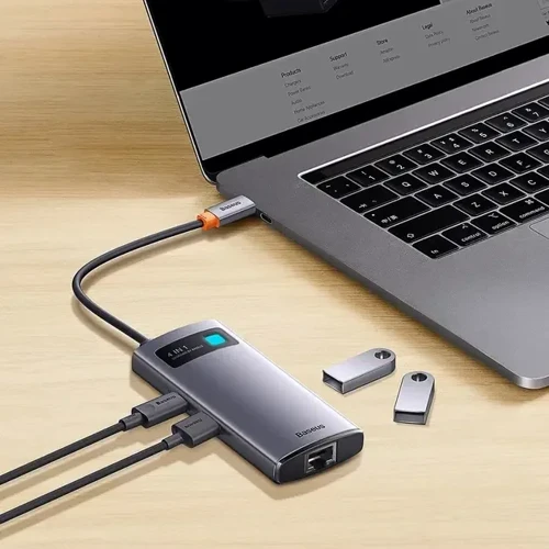 Адаптер Baseus Adapter Metal Gleam Series USB-C to 3xUSB3.0+RJ45 Grey (WKWG070113): Дополнительные разъемы Ethernet, USB 3.0