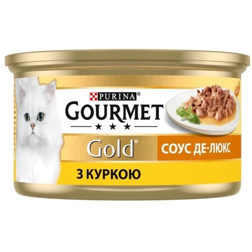 Влажный корм GOURMET Gold "Соус Де-Люкс" для взрослых котов кусочки в соусе с курицей 85 г (7613036705103): Порода Все породы