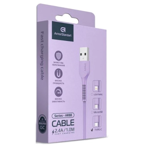 Кабель ArmorStandart USB Cable to USB-C 2.4A 1m Purple (ARM60007): Тип USB Cable - USB-C
