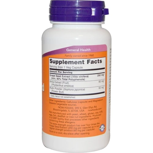 NOW Foods Grape Seed 250 mg 90 veg caps (Екстракт виноградних кісточок): Форма випуску капсули