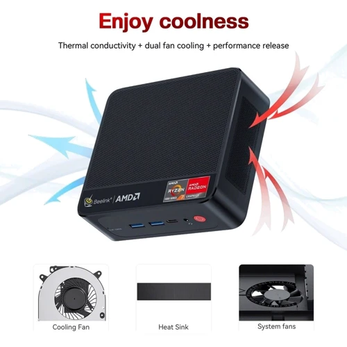 Персональный компьютер (ПК) Beelink SER5 Pro 16/500Gb, Ryzen 7 5800H, Windows 11 Pro (9Y.EU2890830A20): Размеры 126×113×42 мм