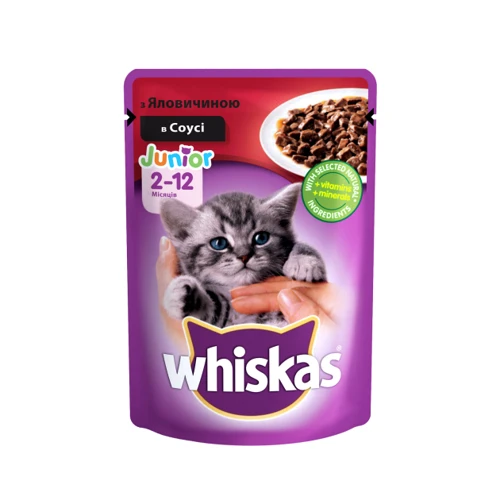 Влажный корм Whiskas для котят с говядиной в соусе 24х100 г (5900951253591)