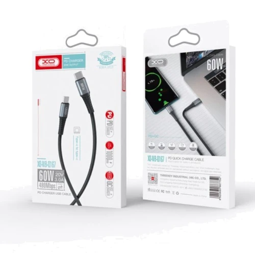 Кабель XO Cable USB-C to USB-C 60W 1m Black (NB-Q167): Тип USB-C - USB-C