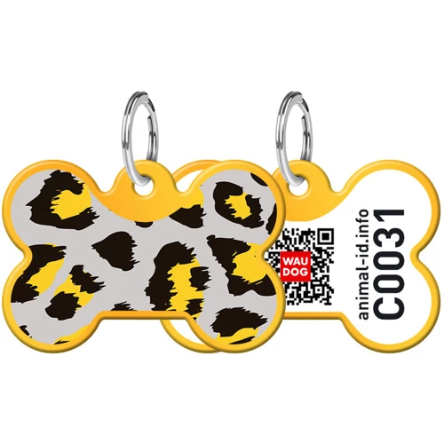 Адреснік WAUDOG Smart ID з QR-паспортом, малюнок "Леопард", кістка, 38х25 мм, золото (0638-0061-17)