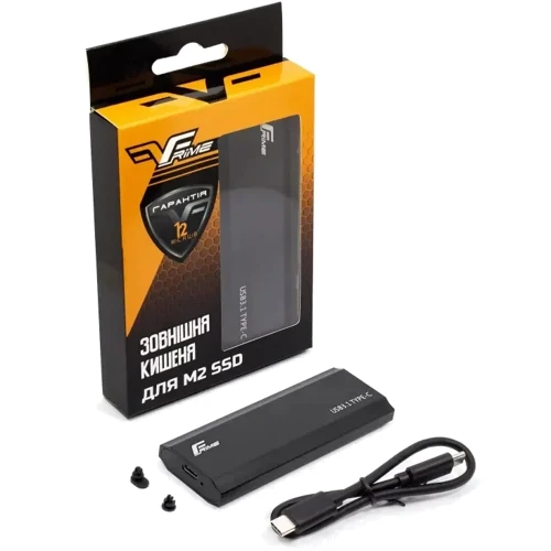Аксесуар для накопичувача Frime для M.2 NVMe PCIe Metal USB 3.2 (TYPE-C) Black (FHE300.M2UC): Тип аксесуара Внешний карман