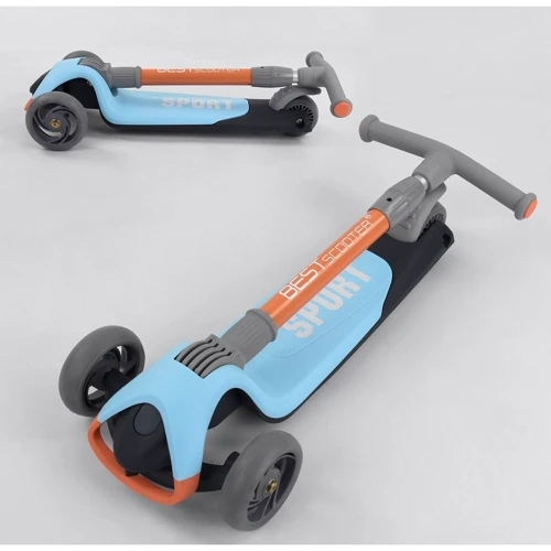 Самокат триколісний Best Scooter складаний алюмінієвий кермо, 3 колеса PU зі світлом Blue / Orange (102032): Тип коліс литі
