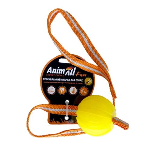 М'яч для собак AnimAll Fun тренувальний зі шлейкою 6 см жовтий