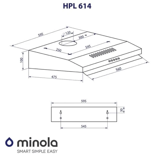 Вытяжка Minola HPL 614 BL: Тип воздухоочистителя Рециркуляция, Отвод