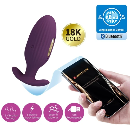 Анальная вибропробка LYBAILE Pretty Love Jefferson Violet с электростимуляцией (BI-040083HP-1)