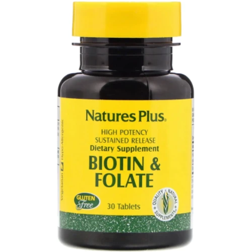 Nature's Plus Biotin & Folic Acid Фолиевая кислота и биотин 30 таблеток