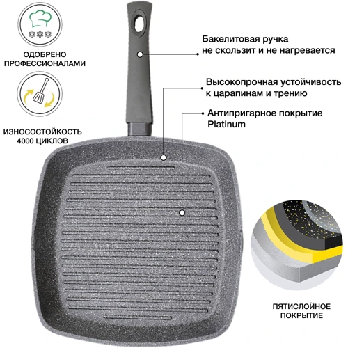 Сковорода гриль Fissman Moon Stone 28х4.5 см (4403): Матеріал корпусу алюміній