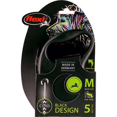 Поводок-рулетка Flexi Black Design M до 20 кг 5 м черный (4000498033401): Тип шнура Трос